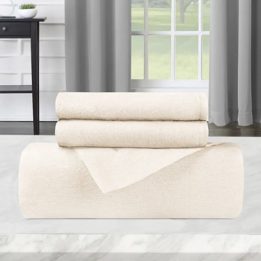 Ivory  Cotton Blend Thread Count Washable Duvet Cover Set Photo 4