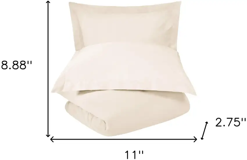Ivory  100% Cotton 300 Thread Count Washable Duvet Cover Set Photo 6