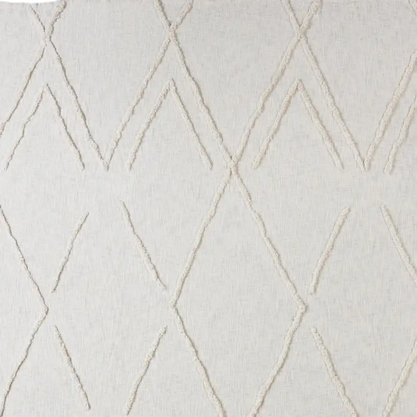 Ivory Geometric  Cotton Coverlet With Fringe Photo 5