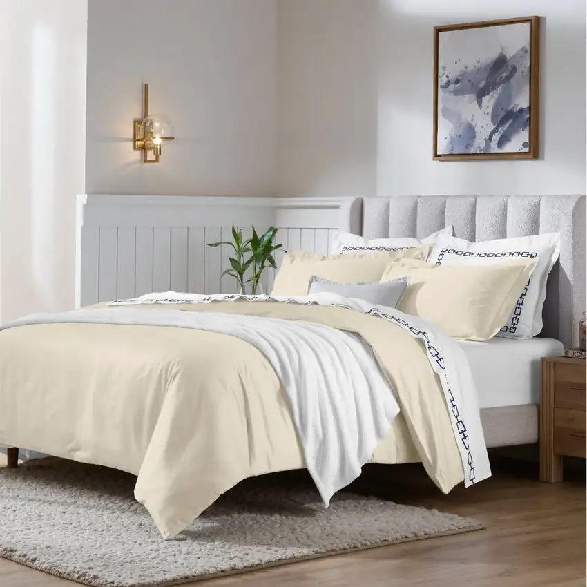Ivory Twin Cotton Blend Washable Duvet Cover Set Photo 3