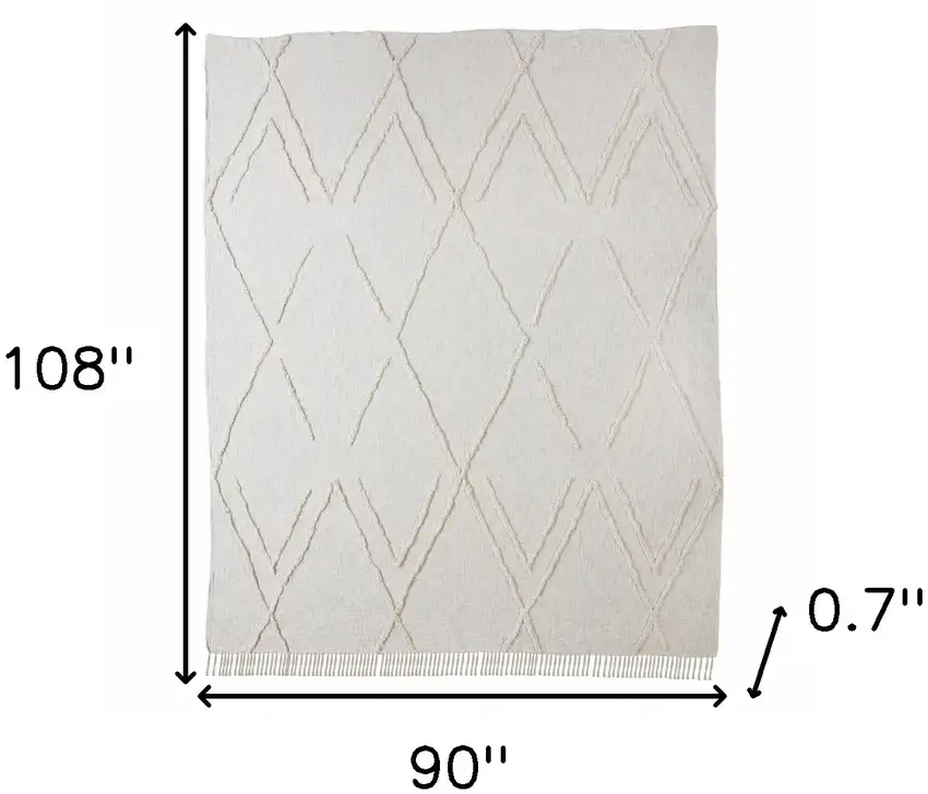 Ivory Geometric King Cotton Coverlet With Fringe Photo 8