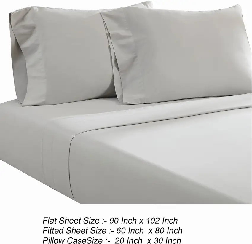 Ivy 4 Piece Queen Size Cotton Soft Bed Sheet Set, Prewashed, Light Gray Photo 5