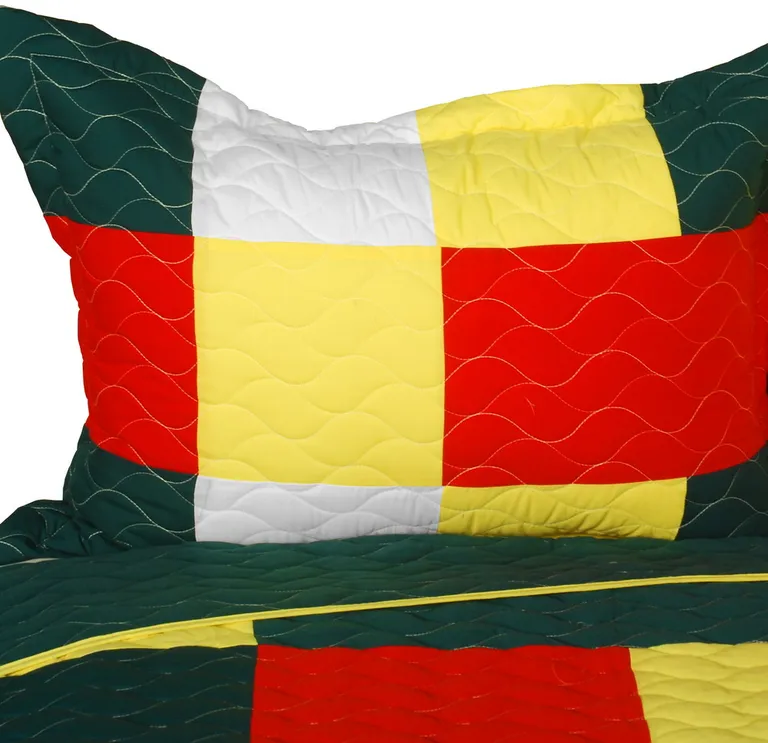Ixora Chinensis - Vermicelli-Quilted Patchwork Plaid Quilt Set Full/Queen Photo 2