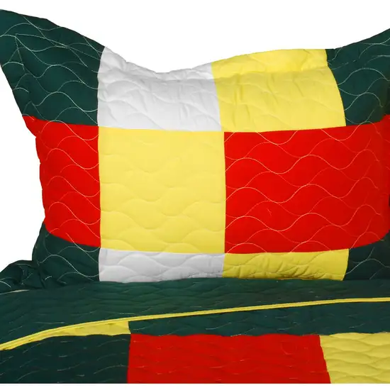 Ixora Chinensis -  Vermicelli-Quilted Patchwork Plaid Quilt Set Full/Queen Photo 2