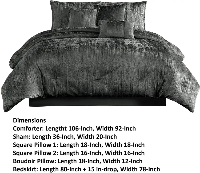 Jay 7 Piece King Comforter Set, Polyester Velvet, Deluxe Texture, Gray Photo 5