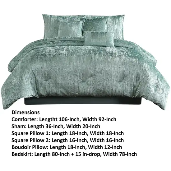 Jay 7 Piece King Comforter Set, Polyester Velvet Deluxe Texture, Green Photo 6