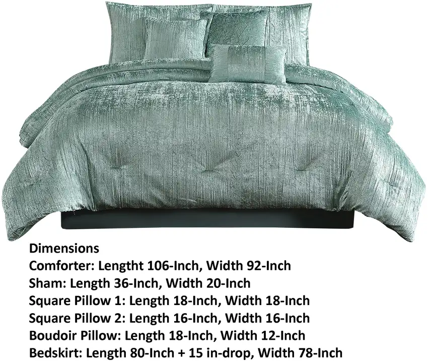 Jay 7 Piece King Comforter Set, Polyester Velvet Deluxe Texture, Green Photo 6