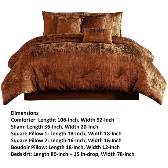 Jay 7 Piece King Comforter Set, Copper Polyester Velvet Deluxe Texture Photo 6