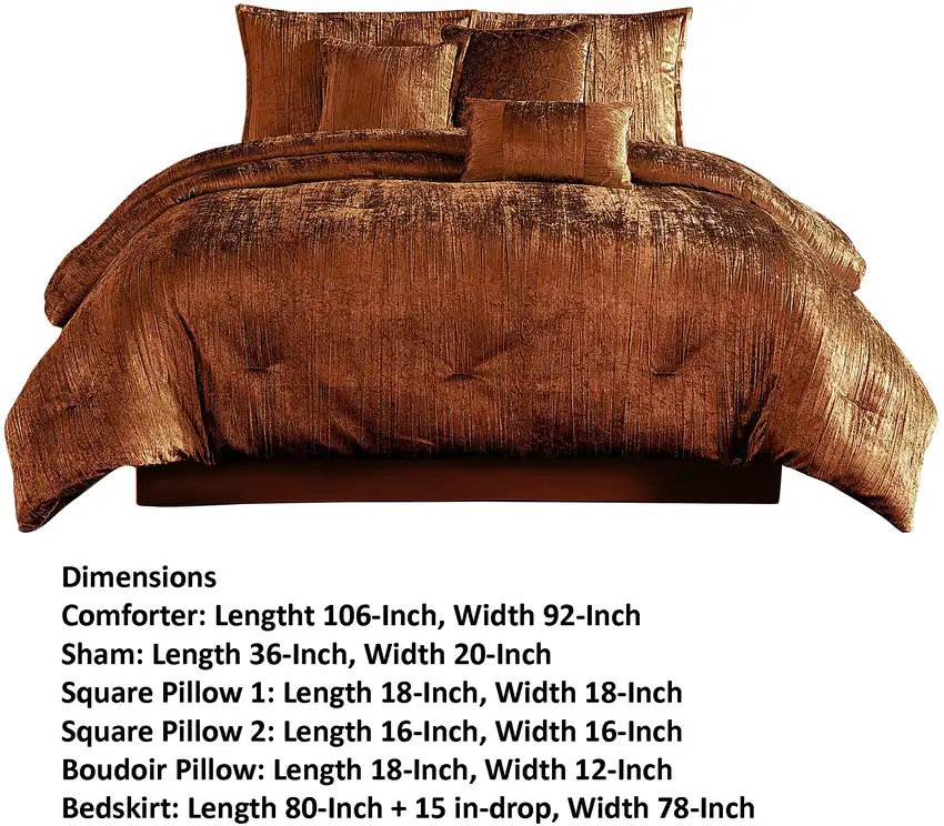 Jay 7 Piece King Comforter Set, Copper Polyester Velvet Deluxe Texture Photo 6