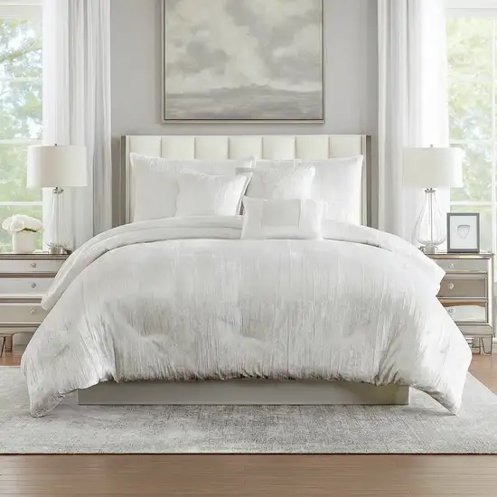 Jay 7 Piece Queen Comforter Set, White Polyester Velvet Deluxe Texture Photo 7