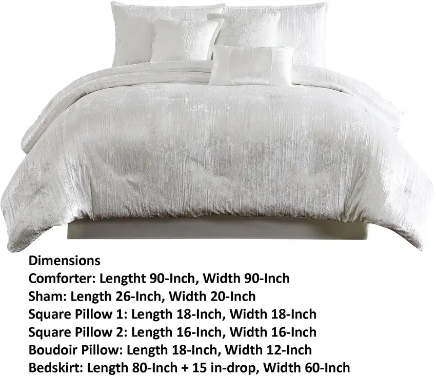 Jay 7 Piece Queen Comforter Set, White Polyester Velvet Deluxe Texture Photo 6