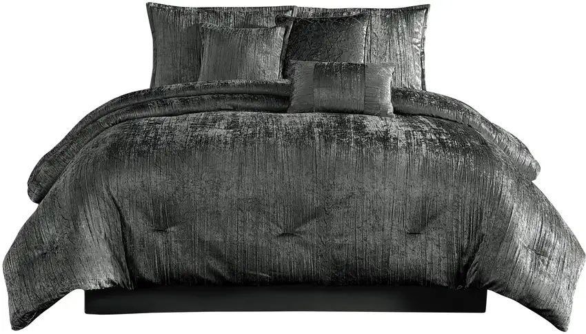 Jay 7 Piece Queen Comforter Set, Polyester Velvet Deluxe Texture Photo 1