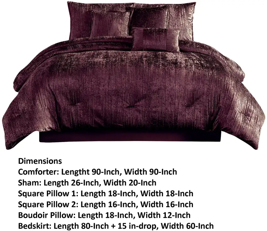 Jay 7 Piece Queen Comforter Set, Purple Polyester Velvet, Deluxe Texture Photo 6