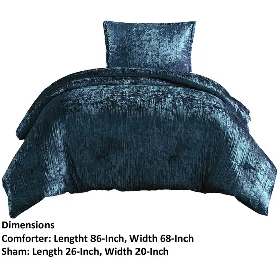 Jay 2 Piece Twin Comforter Set, Polyester Velvet, Deluxe Texture, Blue Photo 6
