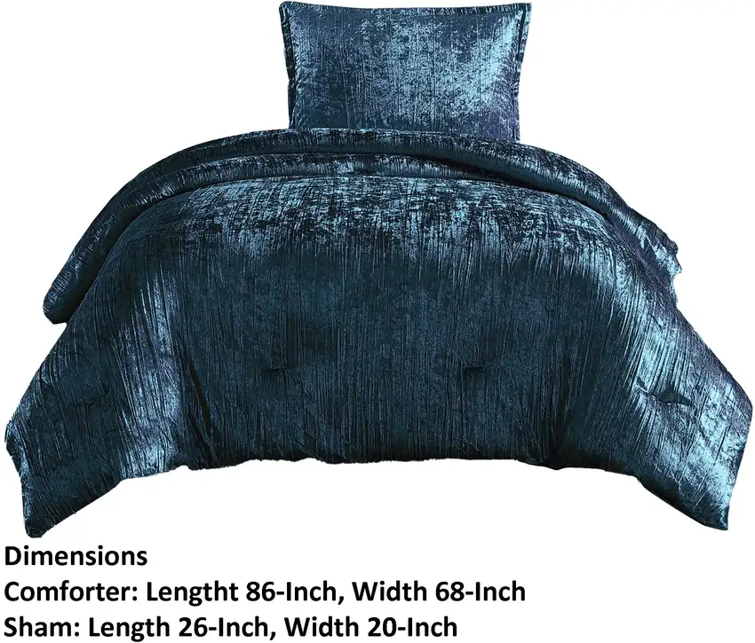 Jay 2 Piece Twin Comforter Set, Polyester Velvet, Deluxe Texture, Blue Photo 6