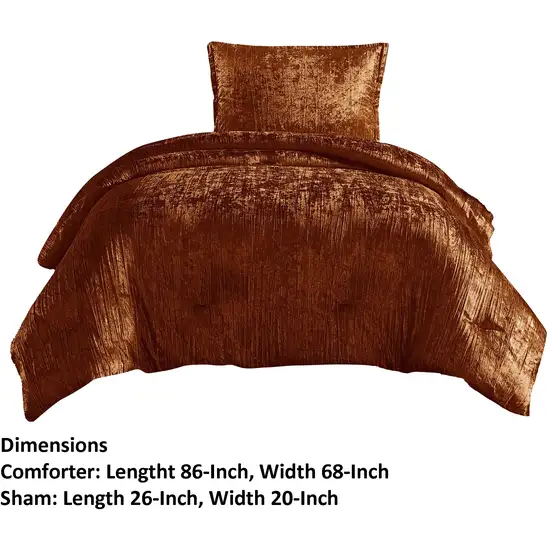 Jay 2 Piece Twin Comforter Set, Copper Polyester Velvet Deluxe Texture Photo 6