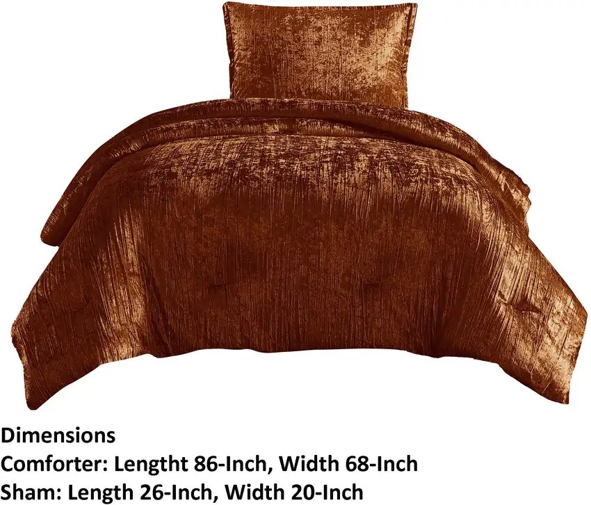 Jay 2 Piece Twin Comforter Set, Copper Polyester Velvet Deluxe Texture Photo 6
