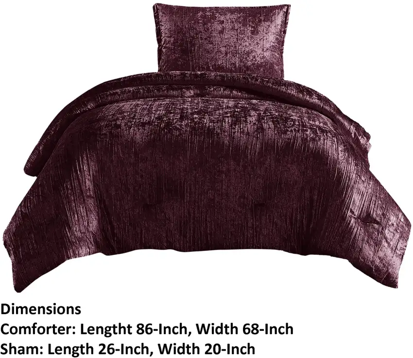 Jay 2 Piece Twin Comforter Set, Purple Polyester Velvet Deluxe Texture Photo 6