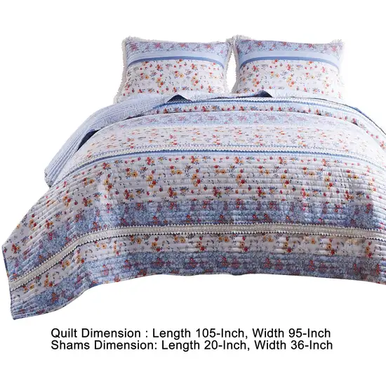 Joa 3 Piece Microfiber King Quilt Set, Floral Print, Lace Trim Photo 5