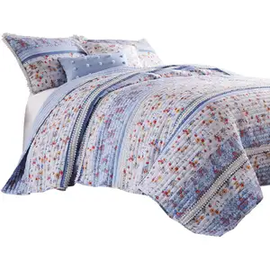 Photo of Joa 3 Piece Microfiber King Quilt Set, Floral Print, Lace Trim