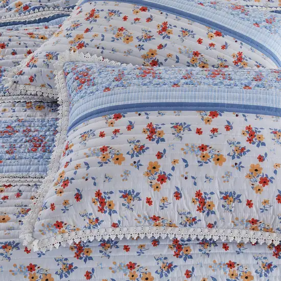 Joa 3 Piece Microfiber Queen Quilt Set, Floral Print, Lace Trim Photo 3