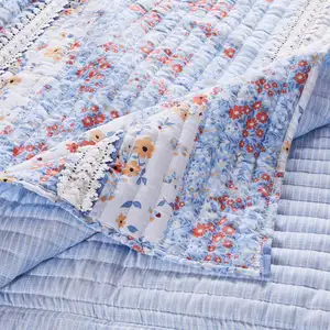 Photo of Joa 2 Piece Microfiber Twin Quilt Set, Floral Print, Lace Trim