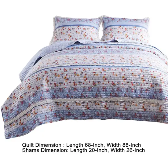 Joa 2 Piece Microfiber Twin Quilt Set, Floral Print, Lace Trim, Multicolor Photo 6