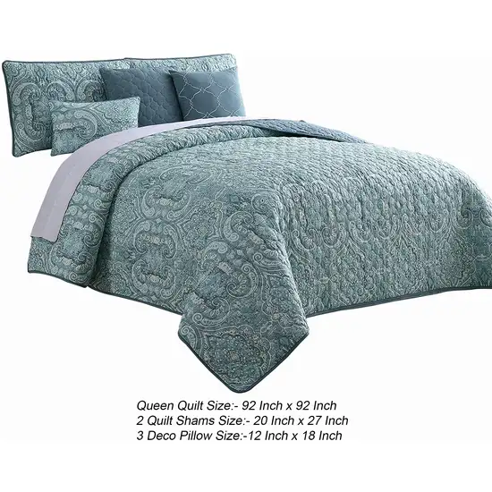 Joe 6 Piece Queen Microfiber Quilt Set, Medallion Design, Reversible Photo 5