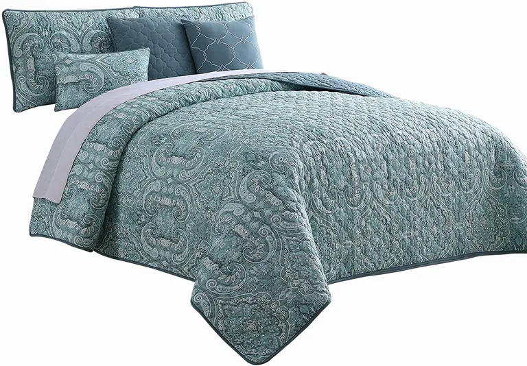Joe 6 Piece Queen Microfiber Quilt Set, Medallion Design, Reversible Photo 1