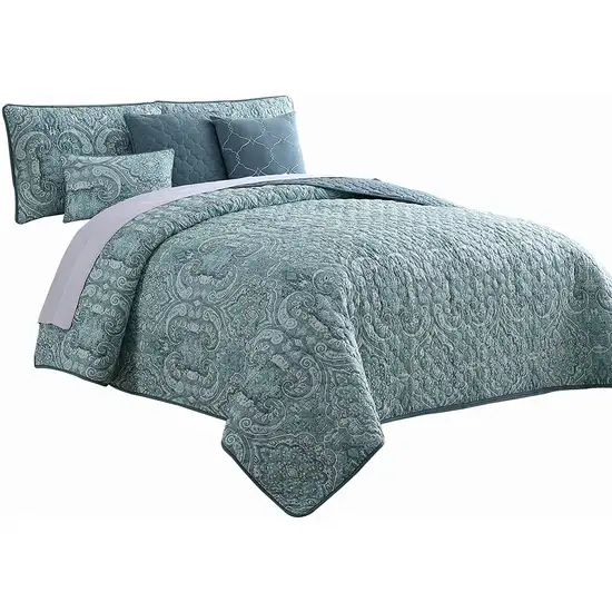 Joe 6 Piece Queen Microfiber Quilt Set, Medallion Design, Reversible Photo 1