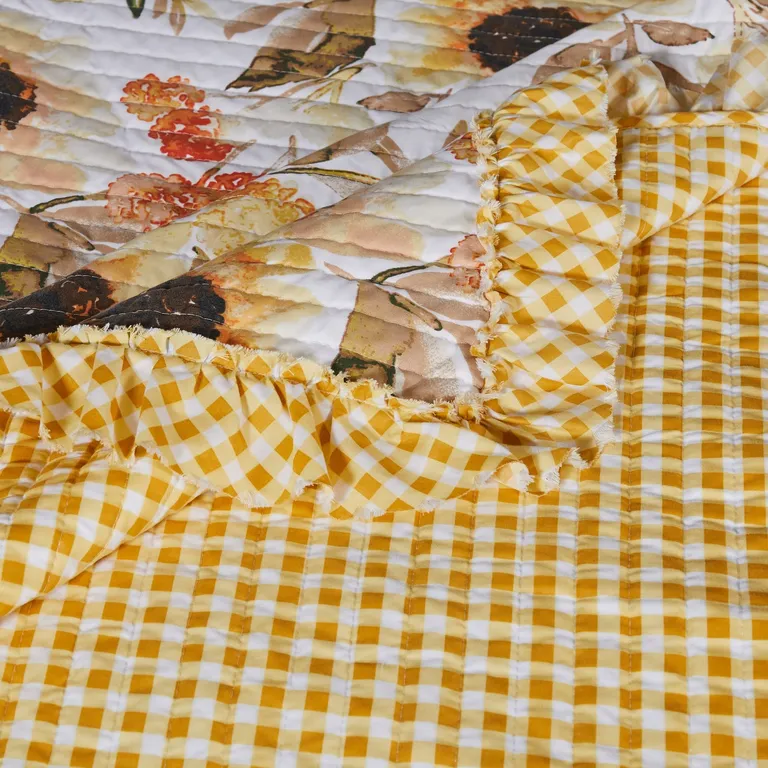 Kelsa 50 x 60 Channel Quilted Throw Blanket, Cotton Fill, Sunflowers Photo 4
