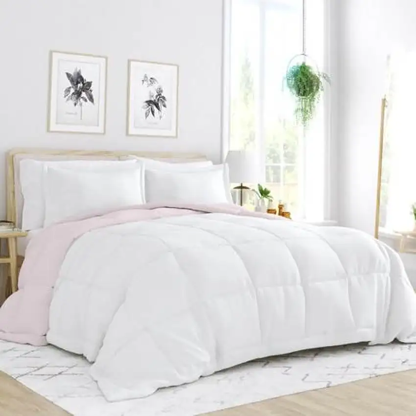 King/Cal King 3-Piece Microfiber Reversible Comforter Set Blush Pink and White Photo 2