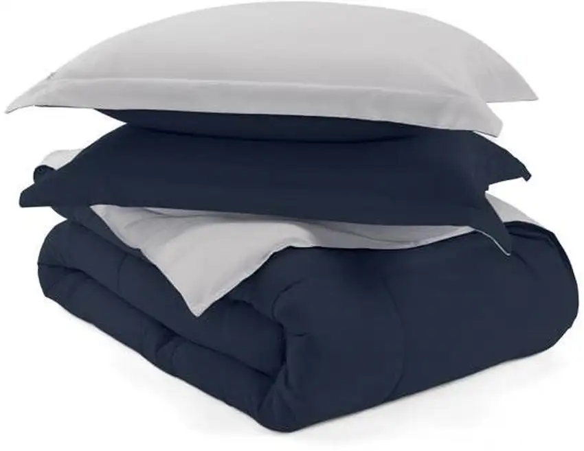 King/Cal King 3-Piece Microfiber Reversible Comforter Set in Navy/Grey Photo 5