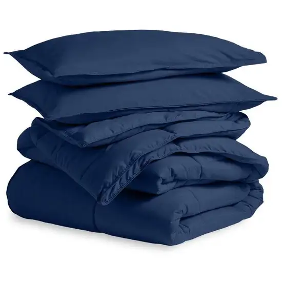 King/Cal King Size All Season Super Soft Down Alternative Comforter Set Navy Photo 2