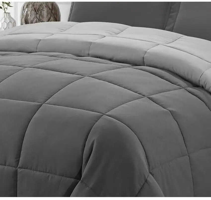 King/Cal King Traditional Microfiber Reversible 3 Piece Comforter Set in Grey Photo 4