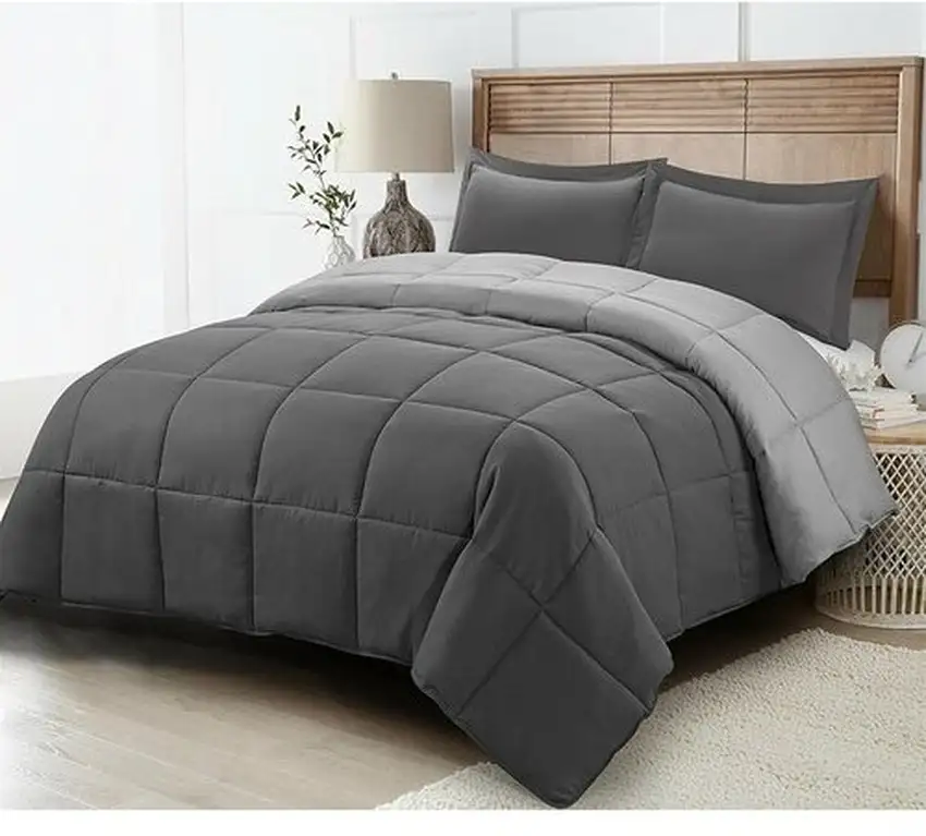 King/Cal King Traditional Microfiber Reversible 3 Piece Comforter Set in Grey Photo 3