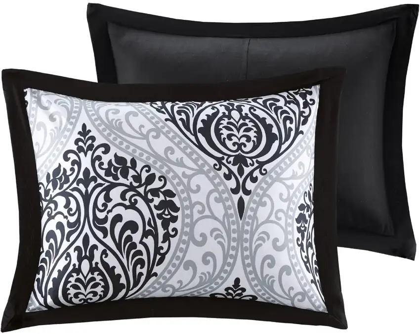 King/California King 4-Piece Black White Damask Comforter Set with Accent Pillow Photo 4