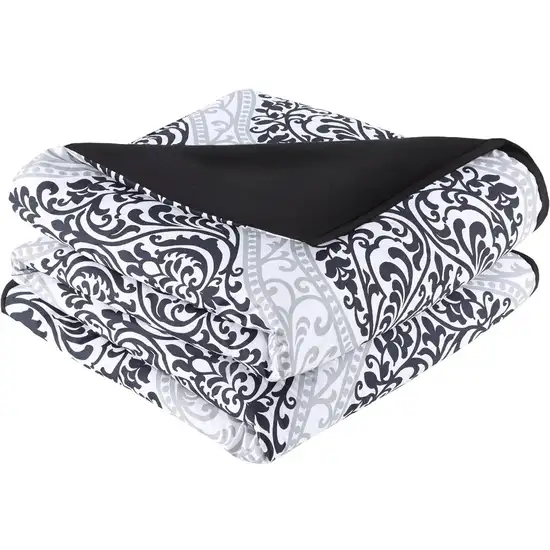 King/California King 4-Piece Black White Damask Comforter Set with Accent Pillow Photo 3