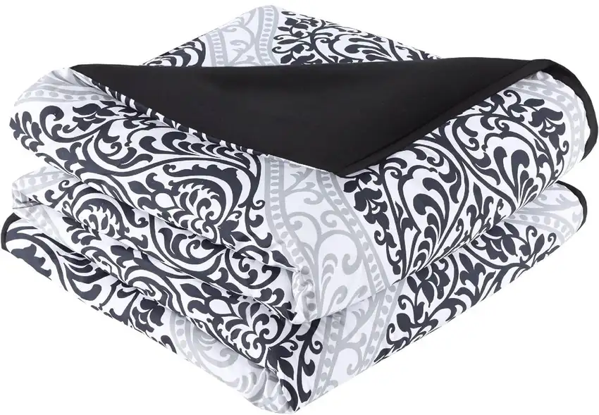King/California King 4-Piece Black White Damask Comforter Set with Accent Pillow Photo 3