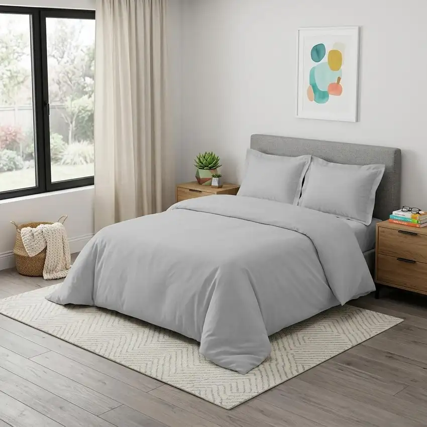 Light Gray King Cotton Blend 1000 Thread Count Washable Duvet Cover Set Photo 1