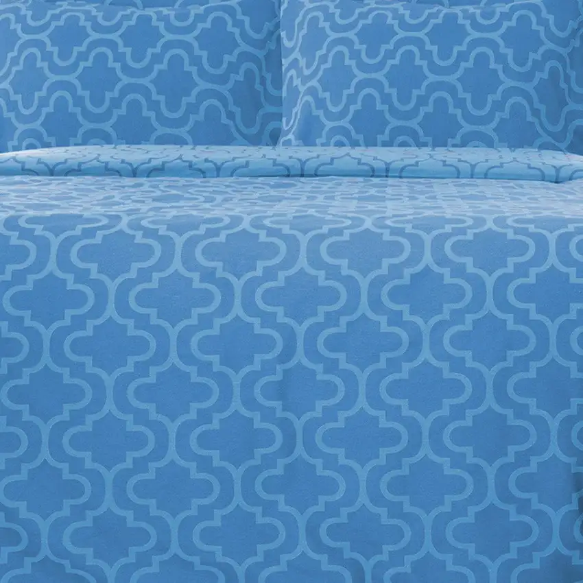 Light Blue King Cotton Blend Thread Count Washable Duvet Cover Set Photo 7