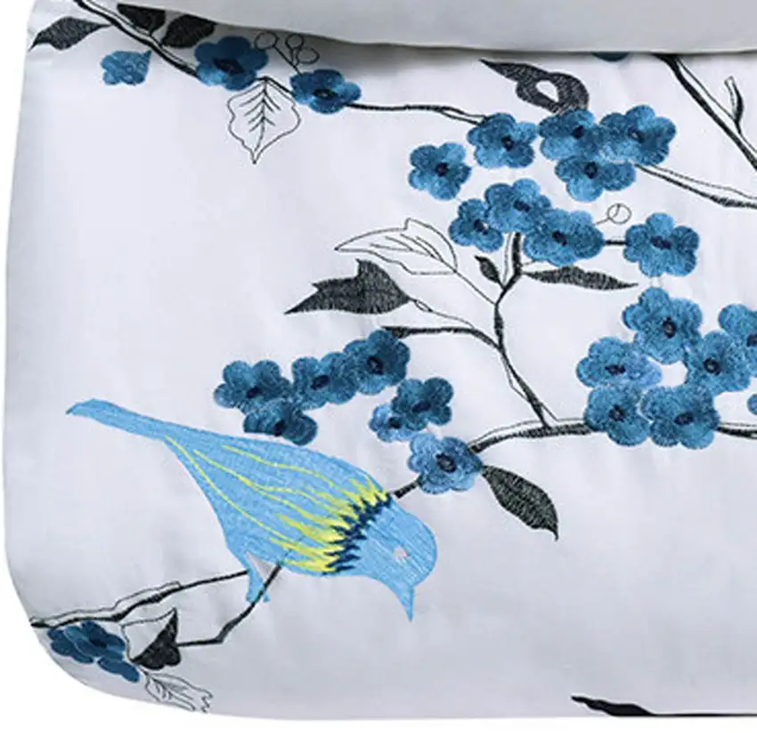 Blue and White King 100% Cotton 200 Thread Count Washable Duvet Cover Set Photo 7