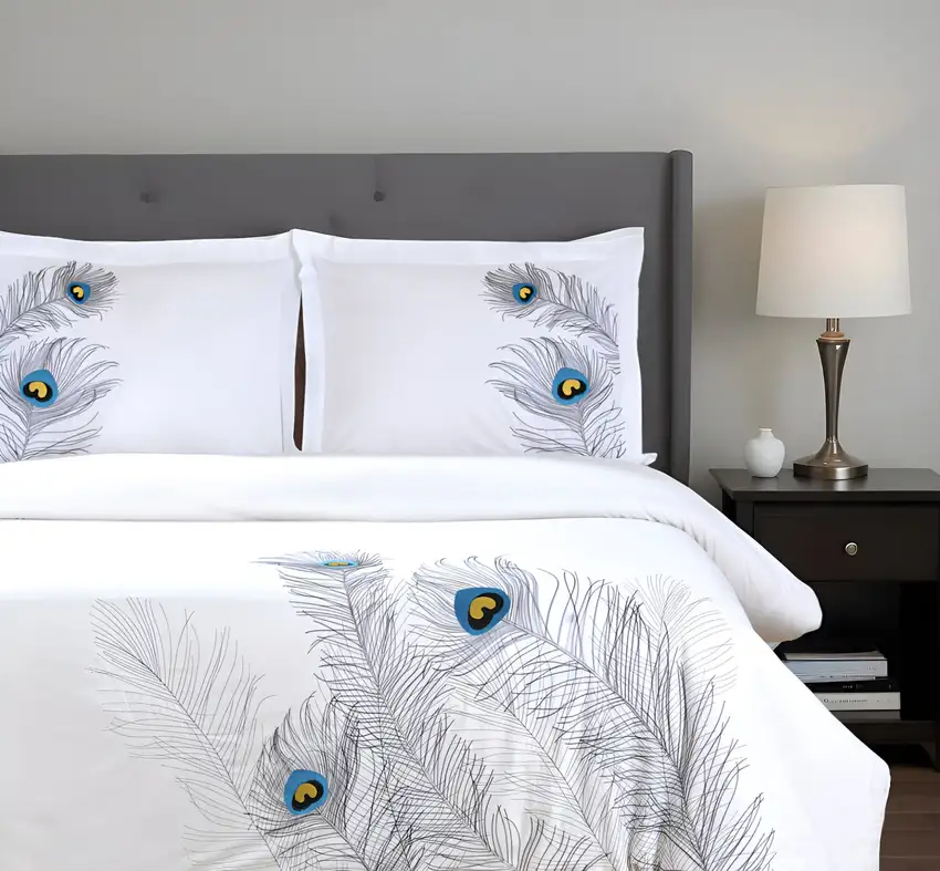 Blue and White King 100% Cotton 200 Thread Count Washable Duvet Cover Set Photo 1