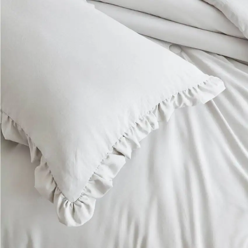 King Oversized Grey Ruffled Edge Microfiber Comforter Set Photo 5