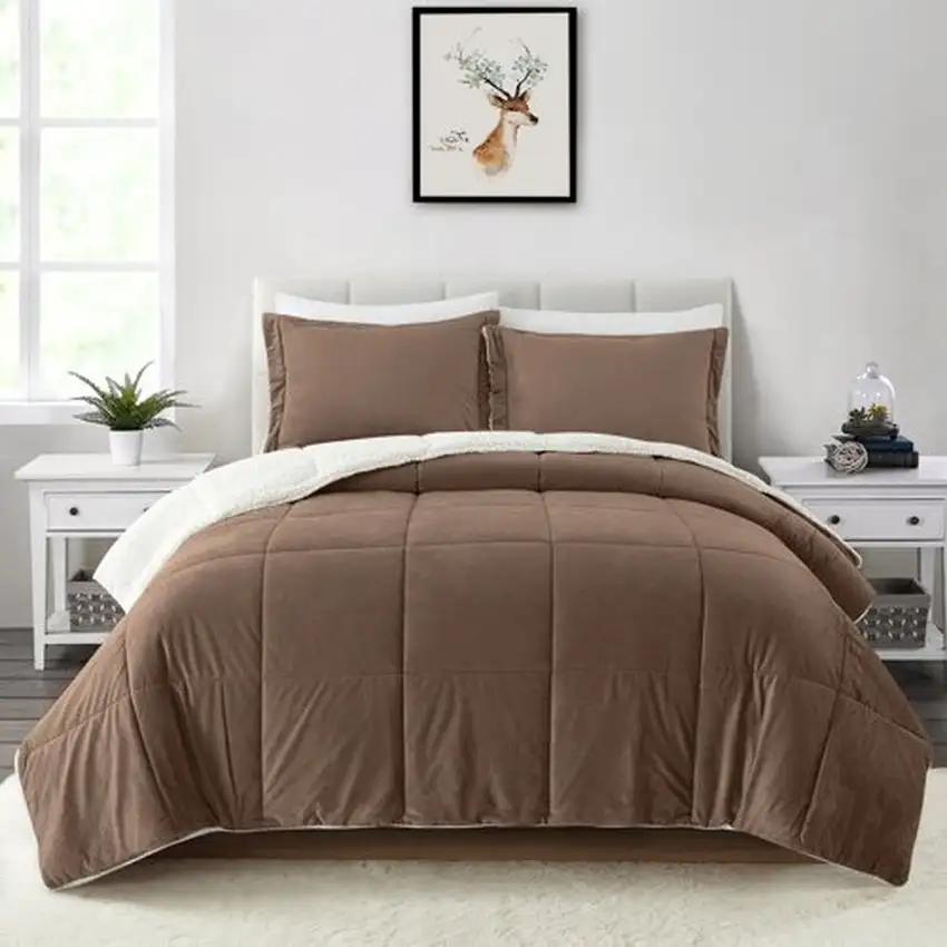 King Plush Microfiber Reversible Comforter Set in Chocolate Photo 1