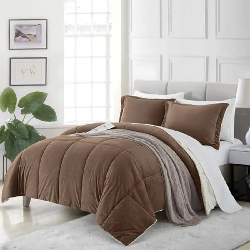King Plush Microfiber Reversible Comforter Set in Chocolate Photo 2