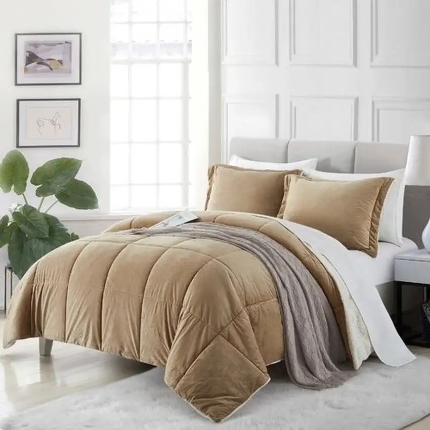 King Plush Microfiber Reversible Comforter Set in Gold Photo 2