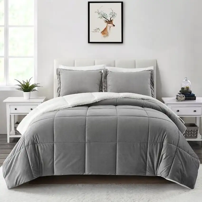King Plush Microfiber Reversible Comforter Set in Grey Photo 1