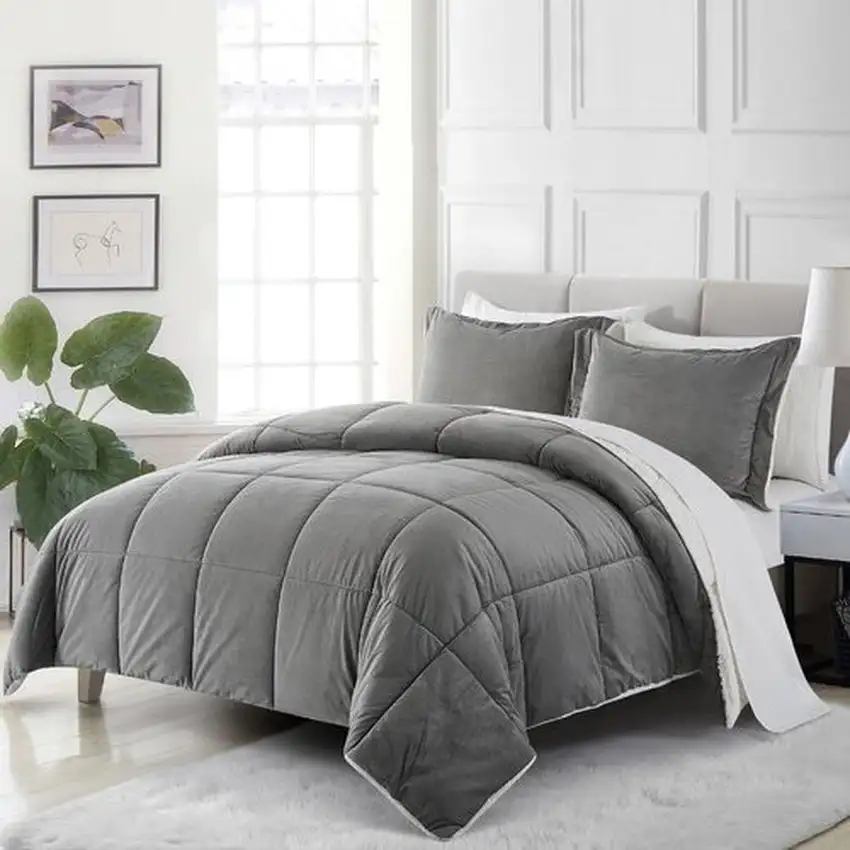 King Plush Microfiber Reversible Comforter Set in Grey Photo 2