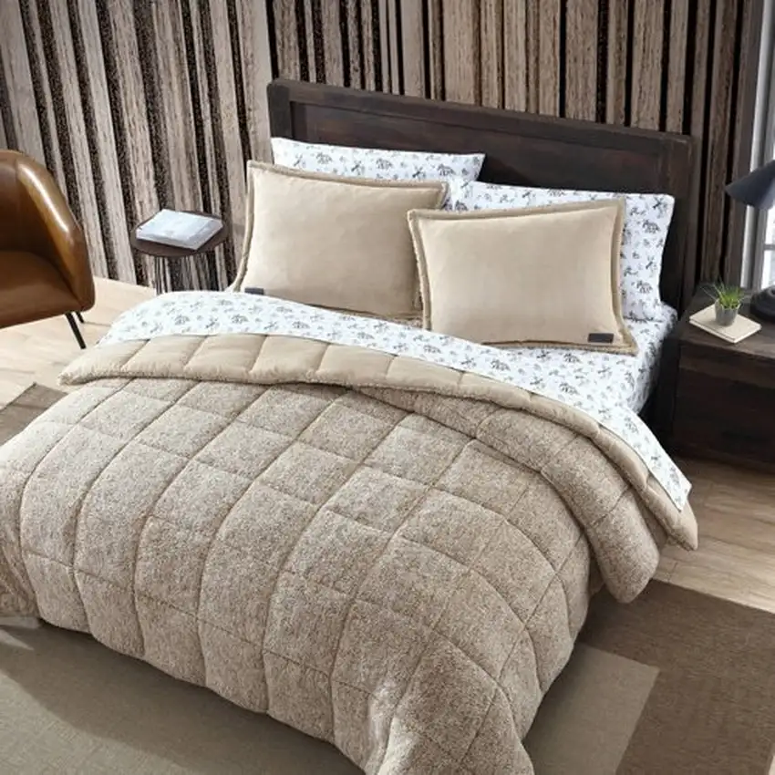 King Plush Sherpa Reversible Micro Suede Comforter Set in Beige Photo 3